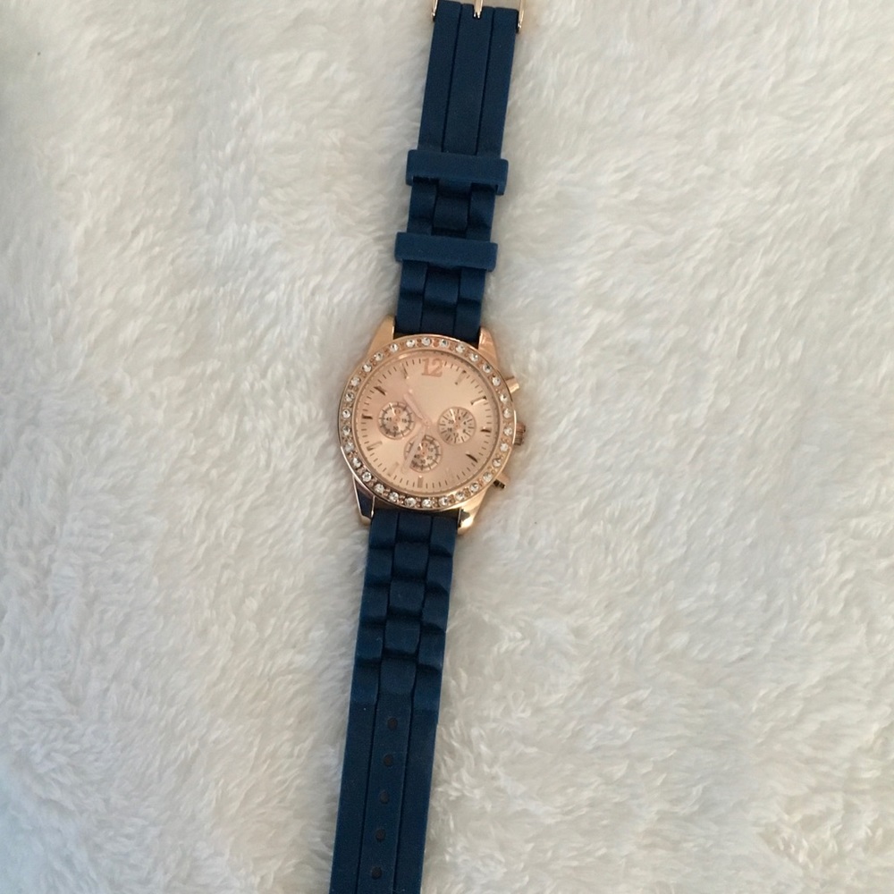 Rose gold and royal blue band watch